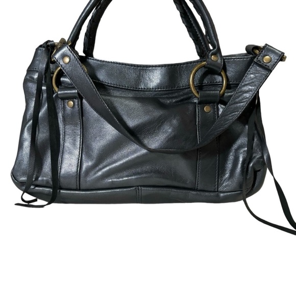 Bolsa Leather Metallic Pewter Handbag Convertible Shoulder Bag Boho Bohemian - Picture 2 of 16